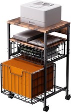 4-Tier Rolling File Cart 2-Drawer Mobile Filing Cabinet  Printer Stand W/