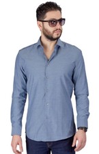 Charcoal Slim Fit Men's Dress Shirt Solid Color Long Sleeves Spread Collar Azar