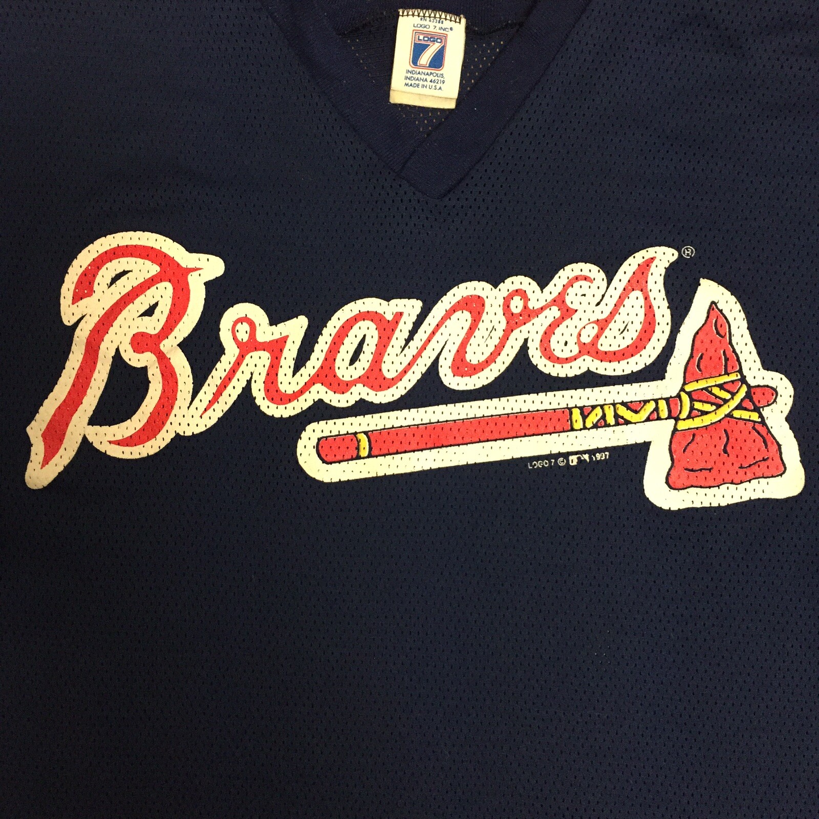 Vtg Atlanta Braves Mens Mesh Jersey Batting Shirt Spell Out Logo 7