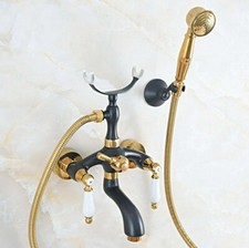 Gold Black Brass Bathroom Tub Faucet Hand Spray Shower Mixer Water Tap 2na542