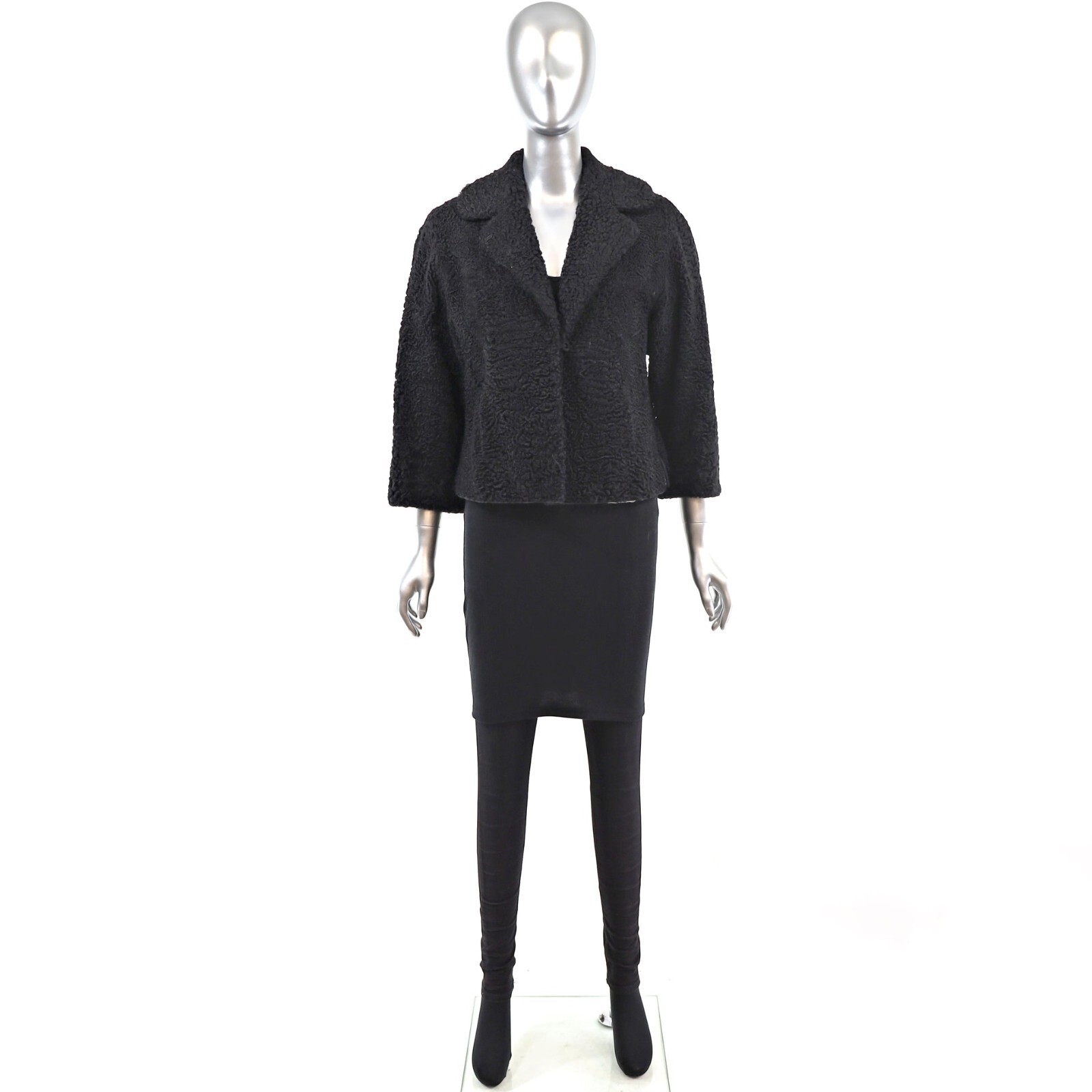 Women Persian Lamb Classic Style Astrakhan Fur Coat In Black Handmade Jacket New image 5