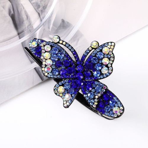 Double Flower Butterfly Hair Claws - Rhinestone Crystal Women Headwear Accessory - Picture 10 of 53