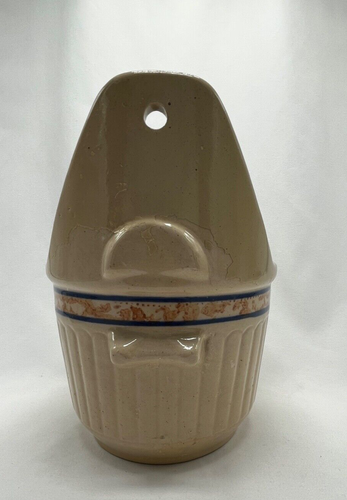 Red Wing Gray Line Sponge Band Hanging Salt Box Stoneware Vintage Rare - Picture 4 of 11