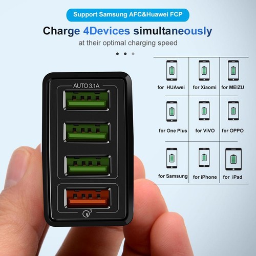 Adaptador de corriente cargador de pared concentrador de 4 puertos USB carga rápida QC3.0^* - Imagen 6 de 17