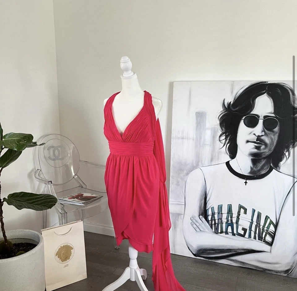 Vestido FENDI BOUTIQUE Couture Seda Fucsia años 80 espalda sumergida. PD $2200 @ Decades, Inc Foto 3 de 4