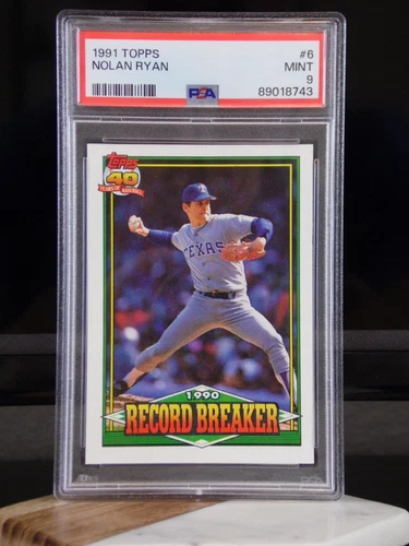 1991 TOPPS NOLAN RYAN #6 RECORD BREAKER BASEBALL CARD RANGERS HOF | PSA 9 MINT