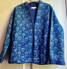 ✫lovely *east Lifestyle* Blue Floral Quilted Padded Buttoned Kantha Jacket 18✩