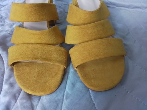 M & S Insolia Mustard Suede Strapy Sandals Low Heel Size UK5 EU38 - Picture 4 of 7