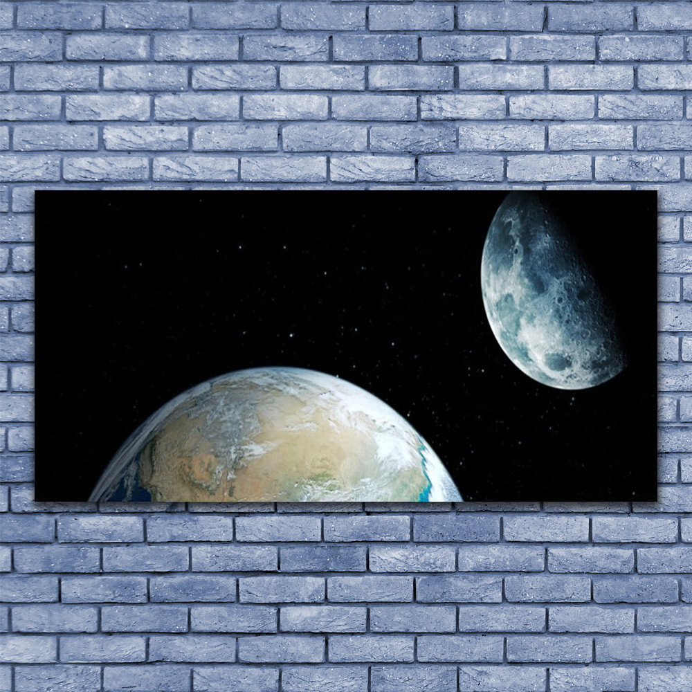 Tableau Univers sous verre 140x70 décoration murale Lune Terre espace