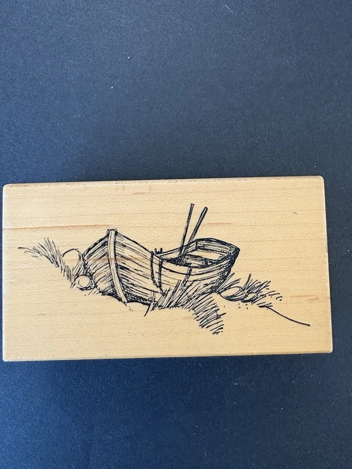 Art Impressions 木船岸上独木舟 1996 年橡皮图章 J-1495 — 第 3/4 张图片