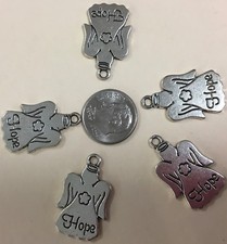 Five "Hope" angel charms for bracelet, necklace or earrings