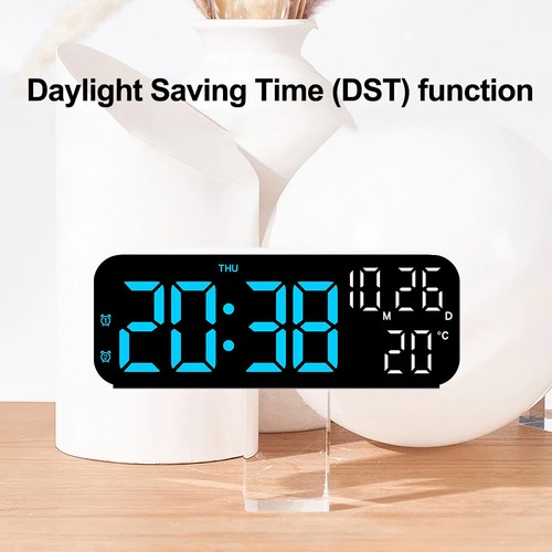 7" Large Digital LED Desk Alarm Clock Voice Control Calendar Temperature Snooze - Picture 5 of 8