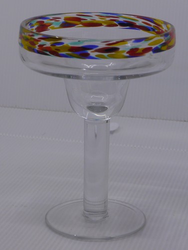 2 ART GLASS MARGARITA GLASSES WITH COLORFUL RIMS, BARWARE - Picture 3 of 4