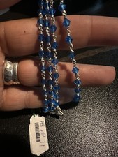Vintage Artisan Made Blue Glass Bead / Sterling Silver Anklet 9.5&rdquo; (set of 2)