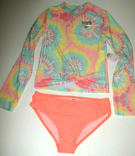 Betsey Johnson Girl's XL 14 Long Sleeve 2 Pc Rash Guard Tankini Swimsuit Tie Dye