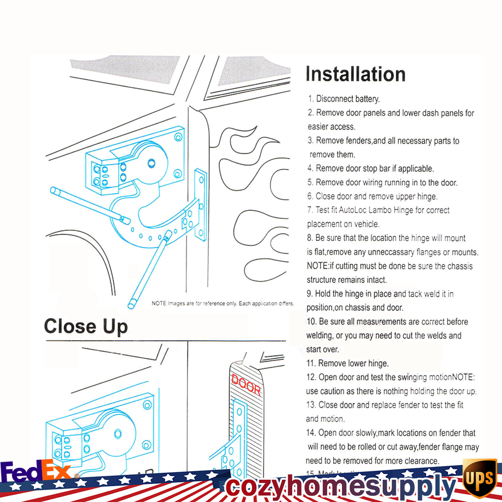 Vertical Door Hinges Bolt Kit Butterfly 90° Car Doors Universal Lambo Scissor US