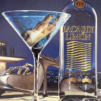 2002 Bacardi Limon Rum PRINT AD Couple Pool Party Sexy Cocktail Glass Reflection