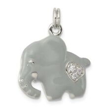 Sterling Silver Children's CZ Grey Enameled Polished Elephant Charm Kids Pendant