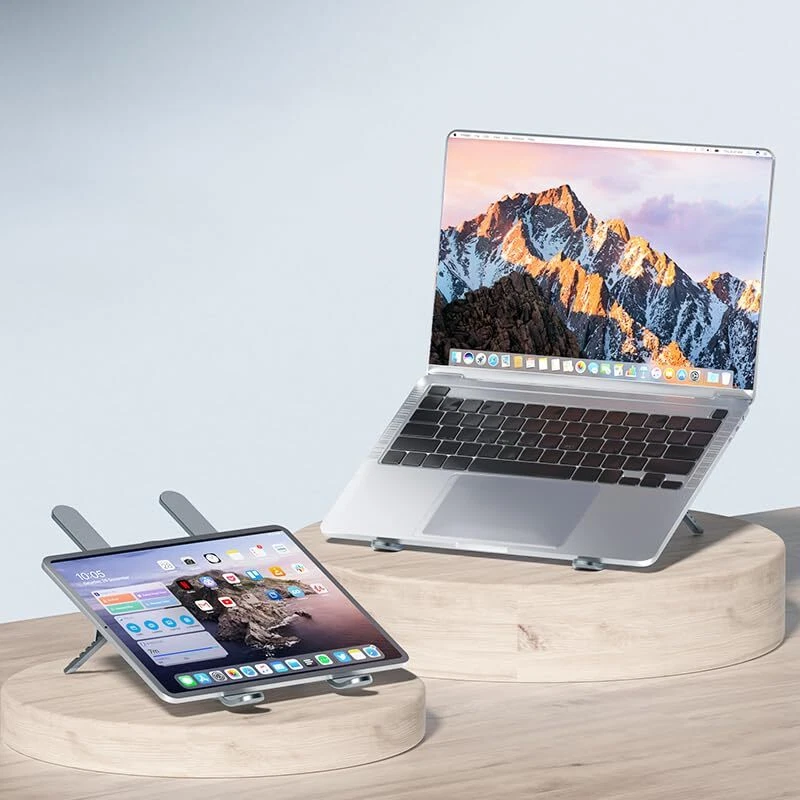 Foldable Silver Aluminum Laptop Stand with Cooling Fans and Light