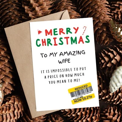 WITTY PRINT COMPANY Christmas Card For Wife, Funny Christmas Card For Wife, Reduced Sticker Card
