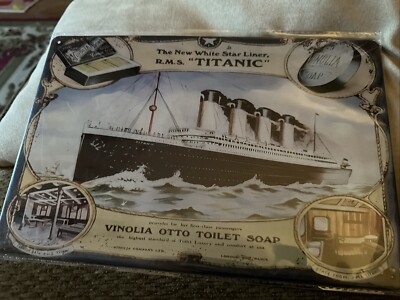 Vintage 1912 Titanic White Star Line Metal Sign 8 x12  (Vinolia Otto Toilet Soap