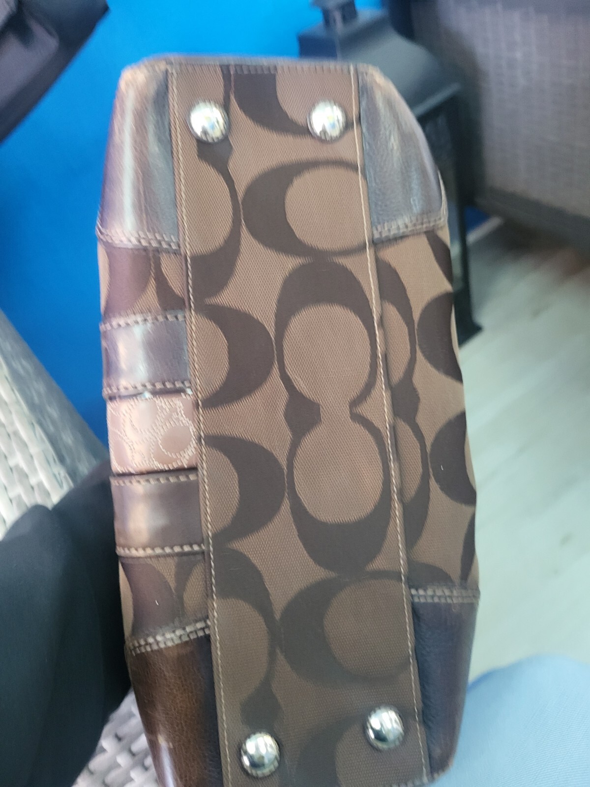 Authentic Coach Monogram Brown Leather Handbag To… - image 4