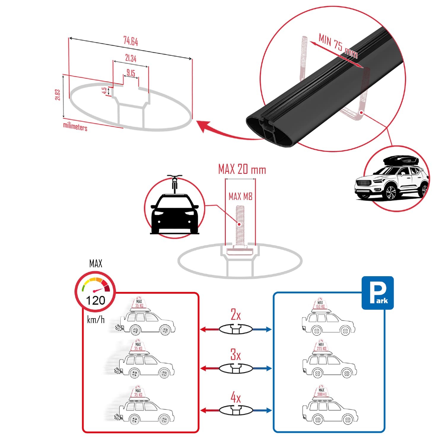 Barres de toit noires robustes en aluminium FLY Model pour Mercedes Classe V W447 - 4