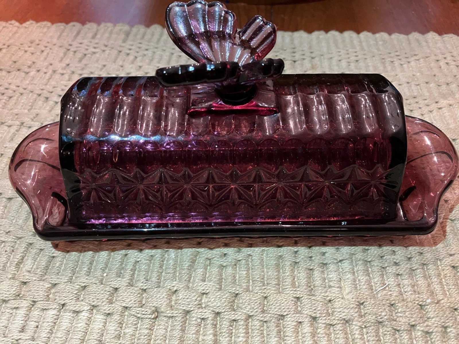 Purple Circleware Glass Covered Butter Dish Butterfly Theme Geometric Pattern
Opens in a new window