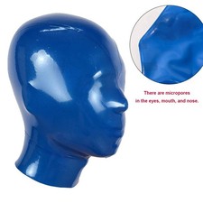 Cappuccio in lattice blu con maschera in gomma micropori cerniera posteriore per clubwear fetish BDSM