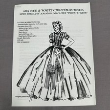 1869 Red & White Christmas Dress Sewing Pattern 15.5” Tyler Gene Fashion Doll