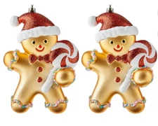 Lot 2 Multi-Color Gingerbread Man Plastic Jumbo Christmas Ornament 8" x 6" NEW