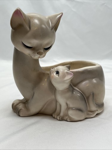 Maceta suculenta vintage Lefton madre gato mirando gatito número 2098 - Imagen 1 de 16