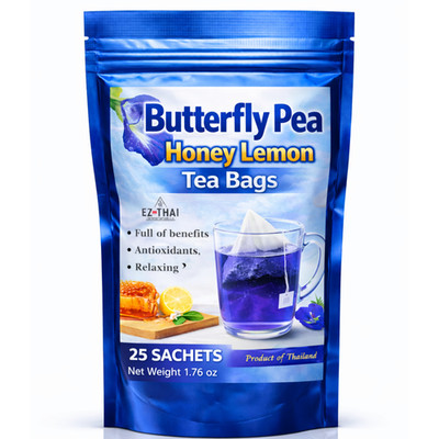 Butterfly Pea Honey Lemon 25 Sachets 1.76 oz Thai Herbal Tea Hot Brew Iced Lemo