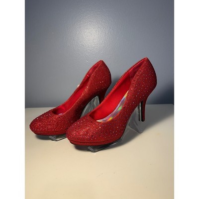 Silver Slipper Red Glitter Rhinestone Platform Pumps Heels Womens 9M Round Toe