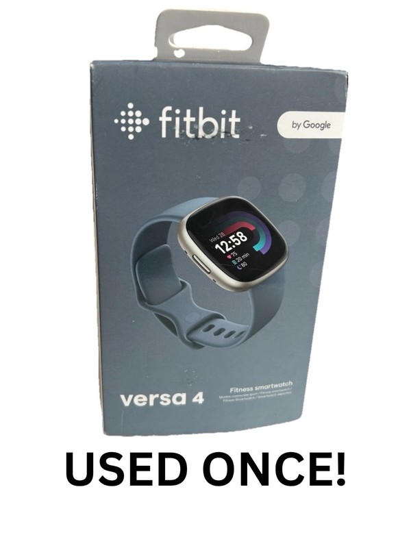 Fitbit Versa 4 Fitness Smartwatch Waterfall Blue & Platinum Aluminum USED ONCE!