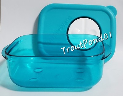 Tupperware Rock N Serve Rectangular Container 1 c Blue Microwave Vent Dish 3387