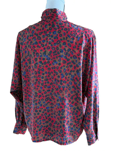 Vintage Long Sleeve Satin Blouse Red Mix Uk 12 Office Formal Jacques Vert 1990's - Picture 3 of 6