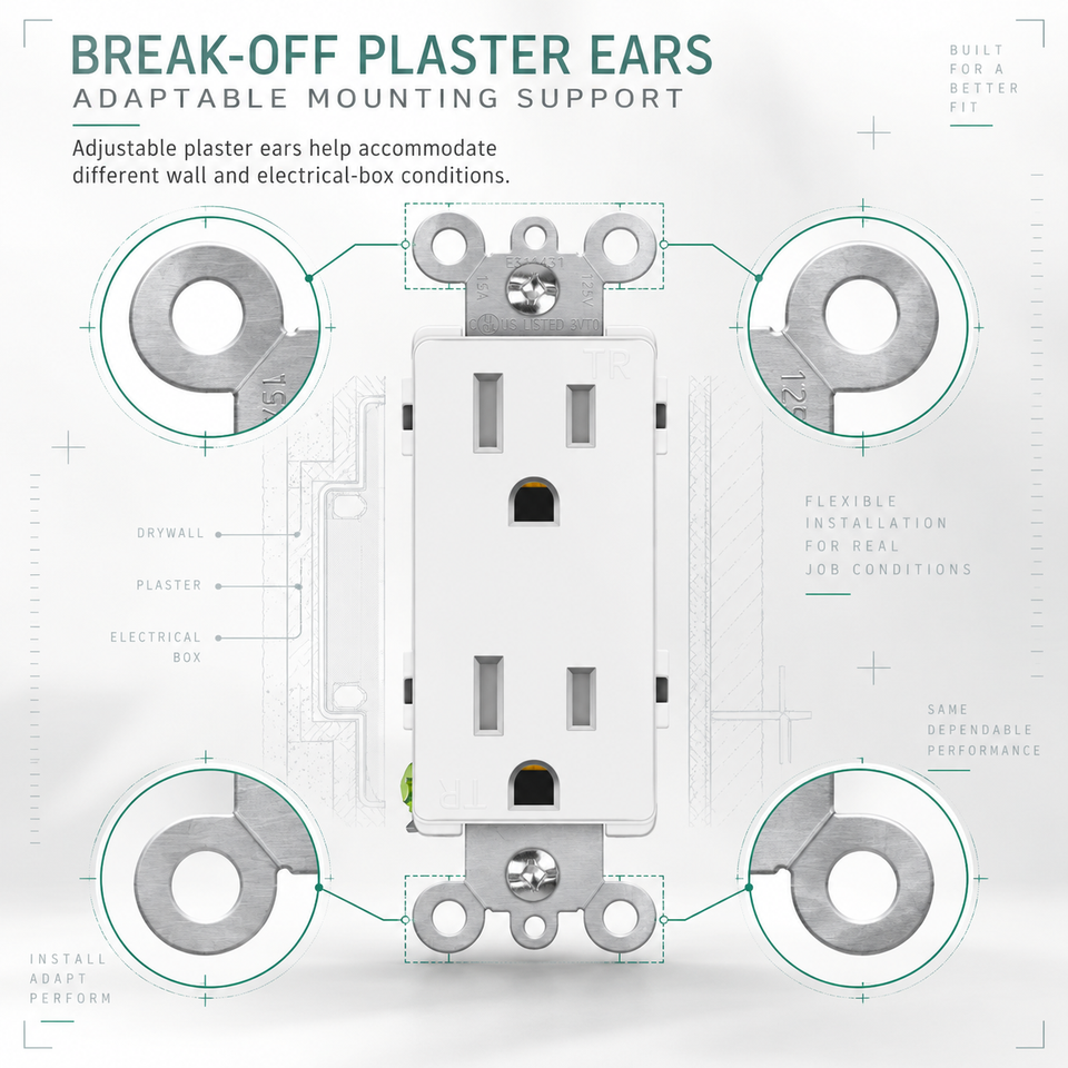 Electrical Wall Outlet in White, Tamper Resistant 15A, In-Wall Mounting ...