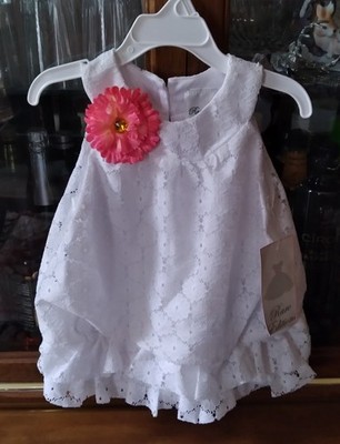 RARE EDITIONS Baby GIRL'S LACE DRESS - White w Silk Flower - 24 Months NWT!