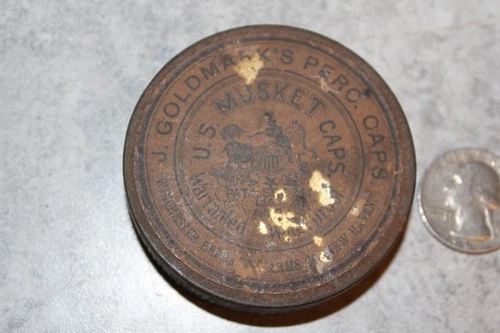 ANTIQUE CIVIL WAR PERCUSSION CAP TIN GOLDMARK'S U.S. MUSKET CAPS (EMPTY TIN)