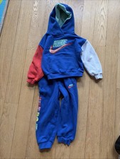 Nike Boys 5-6 Yrs Sweatsuit 2-Piece Set Blue Colorblock Hoodie Jogger Sweatpants