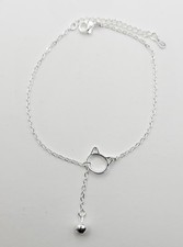 925 Sterling Silver Adjustable Length Cat Bracelet/Anklet, 9  