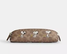 Coach Peanuts Snoopy Print Tan Signature Canvas Pencil Case Pouch NEW