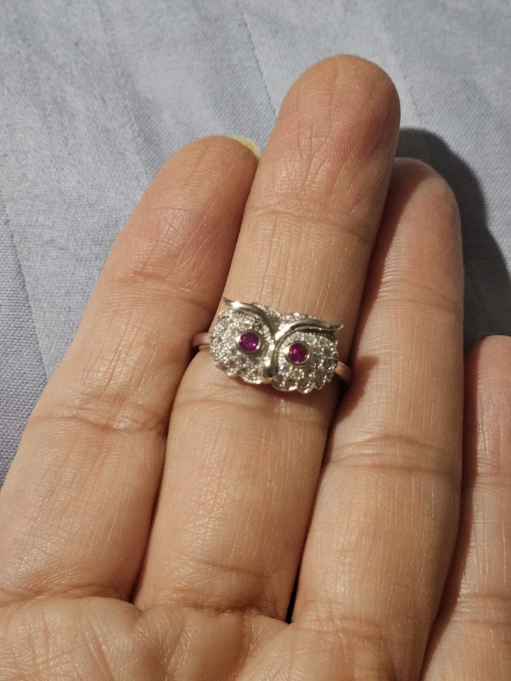 Anel de coruja 925 simulado olhos de rubi tamanho 6,5 - Imagem 4 de 4