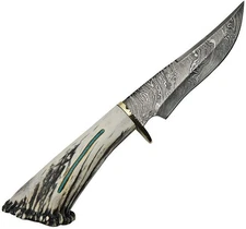 Rite Edge Fixed Knife Damascus Steel Skinner Blade Stag Turquoise - RU-EKDMB3