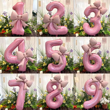 2pcs 40" Pink Bow Number Foil Balloons Pink Bow Number Balloon 0-9 UK