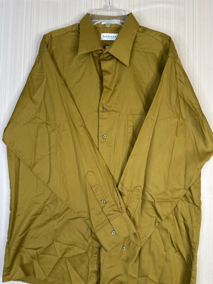Мужская размер 16,5 32/33 ComfortVan Heusen рубашка желтый длинным рукавом на пуговицах - Изображение 4 из 4