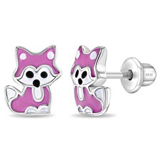 Little Fox Kids / Childrens / Girls Earrings Screw Back Enamel - Sterling Silver