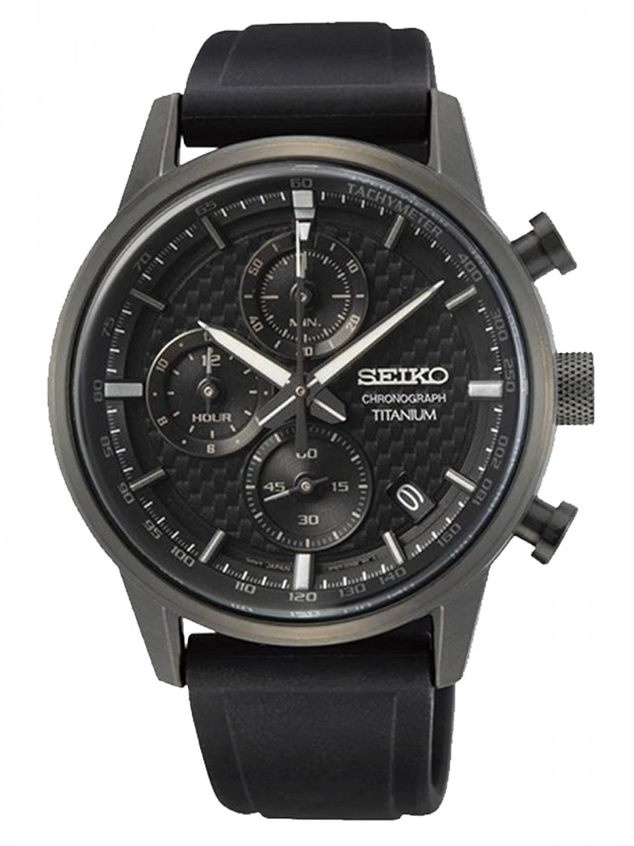 Seiko Herrenuhr Sport Titan Chronograph Silberfarben/Schwarz mit Silikonband 41