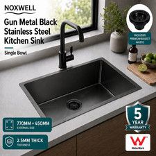 Noxwell Kitchen Stainless Steel Sink 77x45 Silver/Black Single Bowl Handmade